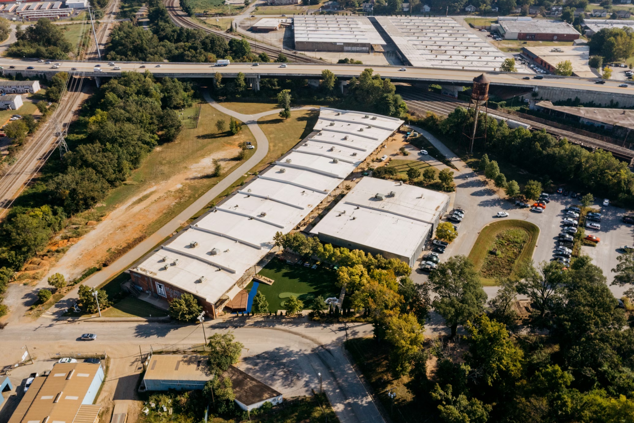 Aerial view of commercial property